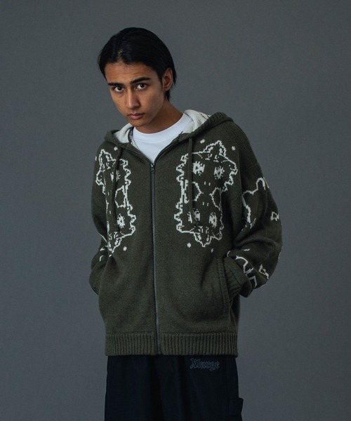 XLARGE(エクストララージ)の「JACQUARD FUZZY ZIP UP HOODED SWEATER(ニット/セーター・メンズ・ブラック/オリーブ/ブルー・S/M/L/XL)」の8枚目の写真