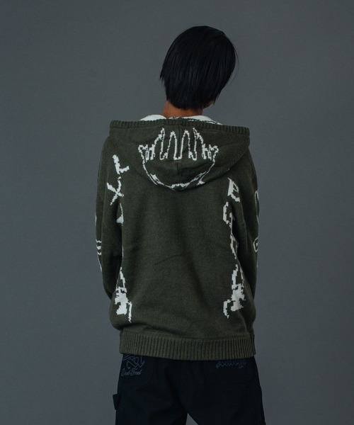 XLARGE(エクストララージ)の「JACQUARD FUZZY ZIP UP HOODED SWEATER(ニット/セーター・メンズ・ブラック/オリーブ/ブルー・S/M/L/XL)」の9枚目の写真
