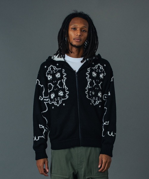JACQUARD FUZZY ZIP UP HOODED SWEATER（ニット/セーター）｜XLARGE