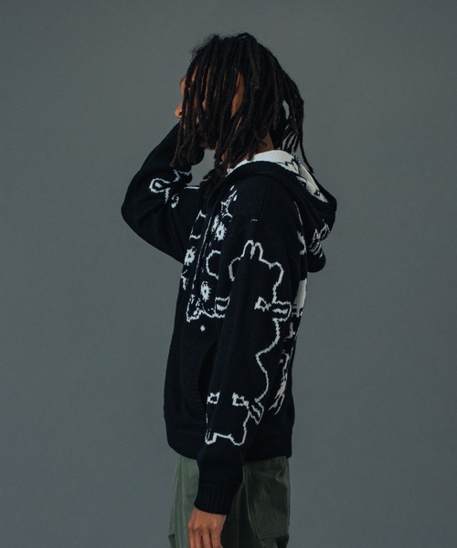 XLARGE(エクストララージ)の「JACQUARD FUZZY ZIP UP HOODED SWEATER(ニット/セーター・メンズ・ブラック/オリーブ/ブルー・S/M/L/XL)」の12枚目の写真