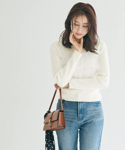 coca(coca)(コカ)の「チュールドッキングリブニット(ニット/セーター・レディース・チャコール/アイボリー・L/M/S)」の4枚目の写真