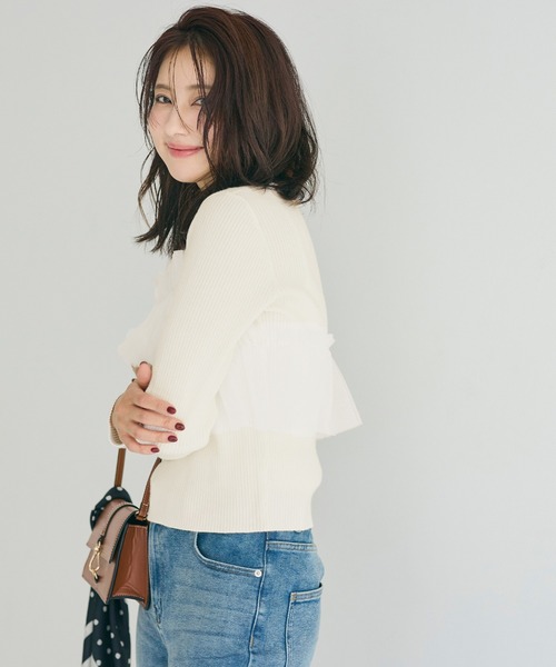 coca(coca)(コカ)の「チュールドッキングリブニット(ニット/セーター・レディース・チャコール/アイボリー・L/M/S)」の5枚目の写真