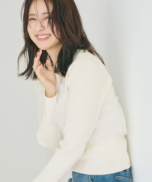 coca(coca)(コカ)の「チュールドッキングリブニット(ニット/セーター・レディース・チャコール/アイボリー・L/M/S)」の7枚目の写真