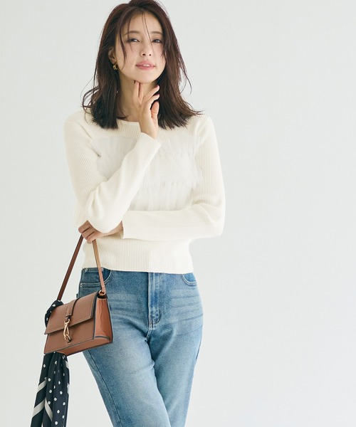 coca(coca)(コカ)の「チュールドッキングリブニット(ニット/セーター・レディース・チャコール/アイボリー・L/M/S)」の8枚目の写真