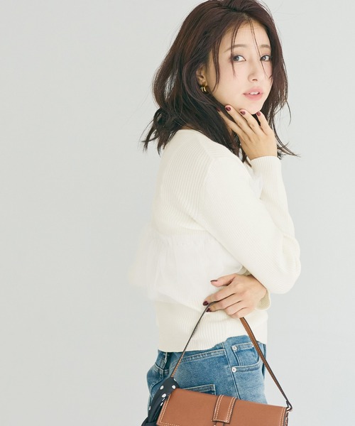 coca(coca)(コカ)の「チュールドッキングリブニット(ニット/セーター・レディース・チャコール/アイボリー・L/M/S)」の9枚目の写真