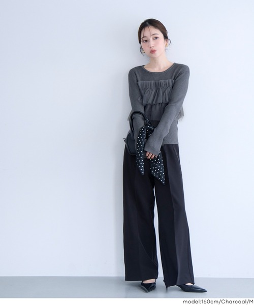 coca(coca)(コカ)の「チュールドッキングリブニット(ニット/セーター・レディース・チャコール/アイボリー・L/M/S)」の11枚目の写真