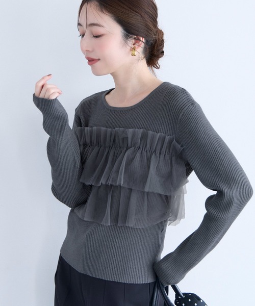 coca(coca)(コカ)の「チュールドッキングリブニット(ニット/セーター・レディース・チャコール/アイボリー・L/M/S)」の14枚目の写真
