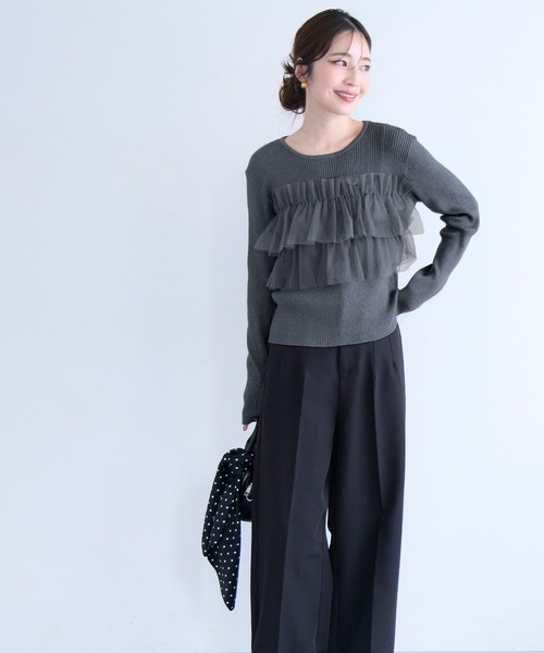 coca(coca)(コカ)の「チュールドッキングリブニット(ニット/セーター・レディース・チャコール/アイボリー・L/M/S)」の15枚目の写真