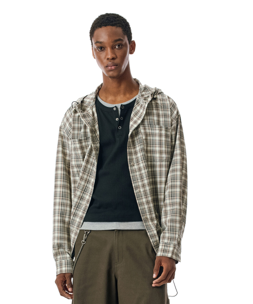 SECONDMONO（セカンドモノローグ）の「Check Snap Hooded Jacket [BEIGE]_SEJK011BEIGE（ナイロンジャケット・レディース・その他・SMALL/MEDIUM/LARGE/X-SMALL）」の6枚目の写真