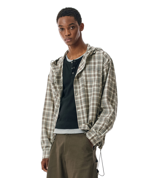 SECONDMONO（セカンドモノローグ）の「Check Snap Hooded Jacket [BEIGE]_SEJK011BEIGE（ナイロンジャケット・レディース・その他・SMALL/MEDIUM/LARGE/X-SMALL）」の7枚目の写真