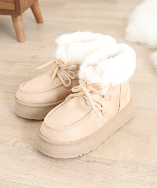 セール】Dedes 厚底 ふわもこファー レースアップ/ベルトデザイン