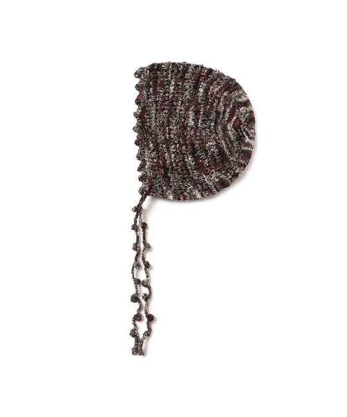 Ray BEAMS（レイビームス）の「ポンポン ボンネット帽（ニットキャップ/ビーニー・レディース・ダークブラウン/イエロー/サックスブルー・ONE SIZE）」の2枚目の写真