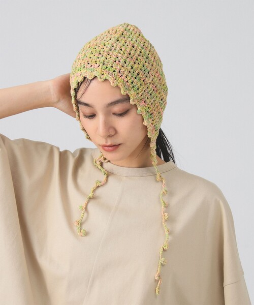 Ray BEAMS（レイビームス）の「ポンポン ボンネット帽（ニットキャップ/ビーニー・レディース・ダークブラウン/イエロー/サックスブルー・ONE SIZE）」の10枚目の写真