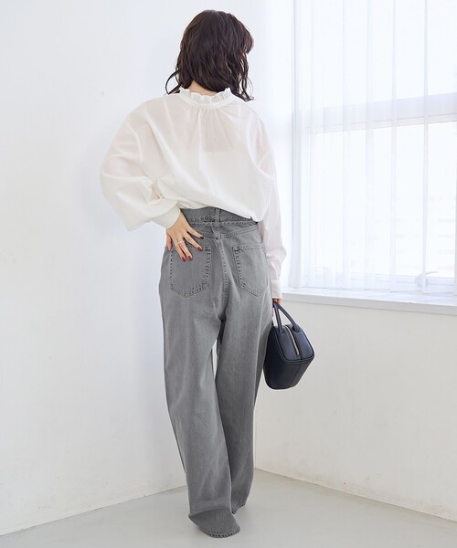 セール】ウエストリボン ワイドストレートデニムパンツ（デニムパンツ