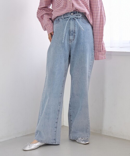 coen(コーエン)の「ウエストリボン ワイドストレートデニムパンツ(デニムパンツ・レディース・コバルトブルー/ライトブルー/ライトグレー・S/M/L)」の10枚目の写真