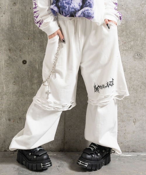 ウォレットチェーン付きダメージ裏毛パンツ（スウェットパンツ