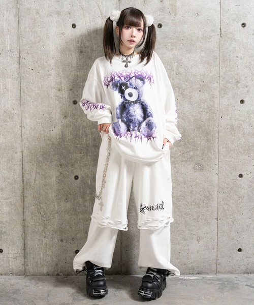 Amilige(アミリージュ)の「ウォレットチェーン付きダメージ裏毛パンツ(スウェットパンツ・レディース・ブラック/ホワイト・FREE)」の13枚目の写真