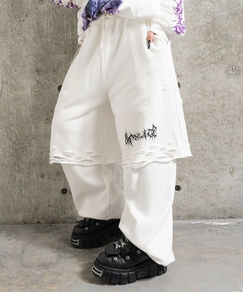 Amilige(アミリージュ)の「ウォレットチェーン付きダメージ裏毛パンツ(スウェットパンツ・レディース・ブラック/ホワイト・FREE)」の8枚目の写真