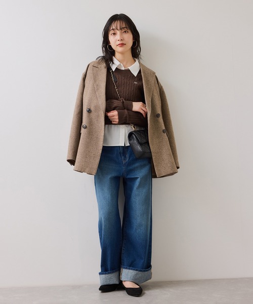 VIS（ビス）の「ハイゲージケーブシャツドッキングプルオーバー（ニット/セーター・レディース・ダークブラウン/ピンク/キナリ/チャコールグレー・FREE）」の14枚目の写真