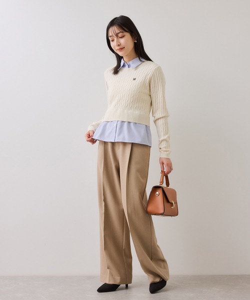 VIS（ビス）の「ハイゲージケーブシャツドッキングプルオーバー（ニット/セーター・レディース・ダークブラウン/ピンク/キナリ/チャコールグレー・FREE）」の6枚目の写真