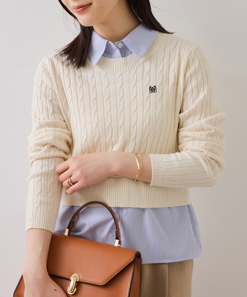 VIS（ビス）の「ハイゲージケーブシャツドッキングプルオーバー（ニット/セーター・レディース・ダークブラウン/ピンク/キナリ/チャコールグレー・FREE）」の7枚目の写真