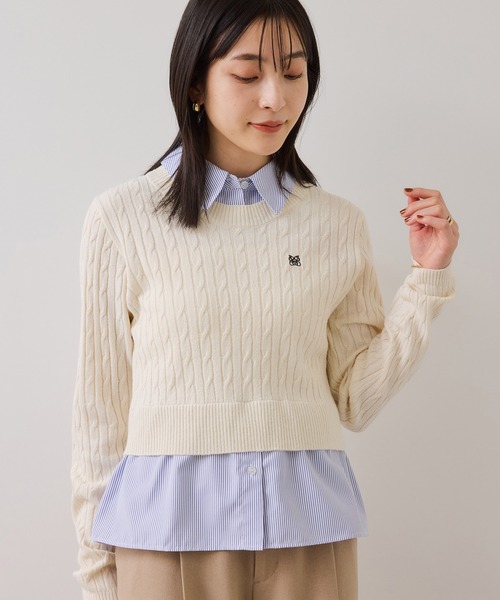 VIS（ビス）の「ハイゲージケーブシャツドッキングプルオーバー（ニット/セーター・レディース・ダークブラウン/ピンク/キナリ/チャコールグレー・FREE）」の8枚目の写真