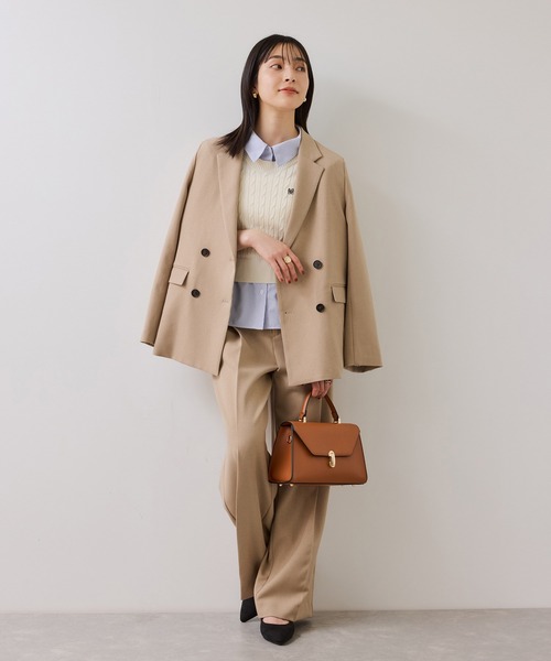 VIS（ビス）の「ハイゲージケーブシャツドッキングプルオーバー（ニット/セーター・レディース・ダークブラウン/ピンク/キナリ/チャコールグレー・FREE）」の9枚目の写真