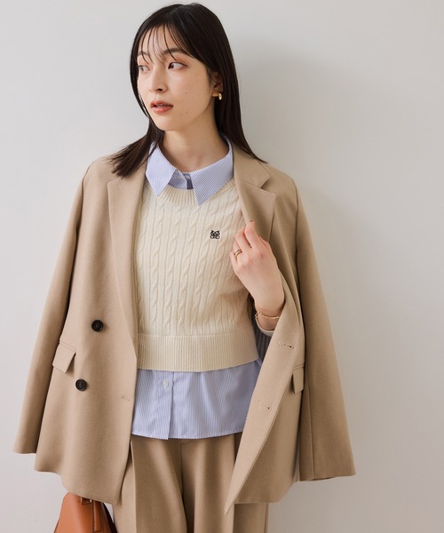 VIS（ビス）の「ハイゲージケーブシャツドッキングプルオーバー（ニット/セーター・レディース・ダークブラウン/ピンク/キナリ/チャコールグレー・FREE）」の10枚目の写真