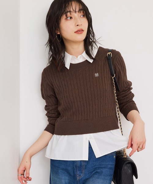 VIS（ビス）の「ハイゲージケーブシャツドッキングプルオーバー（ニット/セーター・レディース・ダークブラウン/ピンク/キナリ/チャコールグレー・FREE）」の13枚目の写真