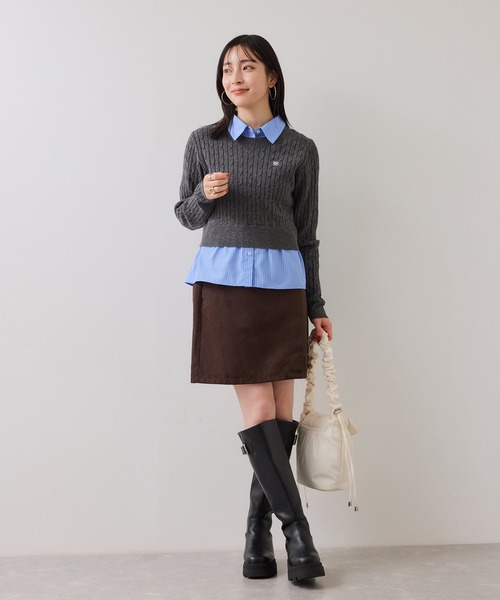 VIS（ビス）の「ハイゲージケーブシャツドッキングプルオーバー（ニット/セーター・レディース・ダークブラウン/ピンク/キナリ/チャコールグレー・FREE）」の20枚目の写真
