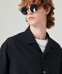 オープンカラークーリングパンチングシャツダークネイビー