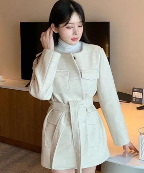 semplice(センプリチェ)の「トレンチコート【韓国ファッション】(トレンチコート・レディース・ブラック/アイボリー/グレー・F)」の13枚目の写真