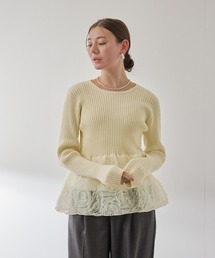 QUEENS COURT | フラワーチュールペプラムリブニット≪手洗い可能≫(ニット/セーター)