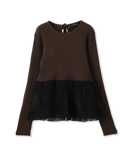 QUEENS COURT（クイーンズコート）の「フラワーチュールペプラムリブニット≪手洗い可能≫（ニット/セーター・レディース・オフホワイト/ブラック/ブラウン・M）」の5枚目の写真