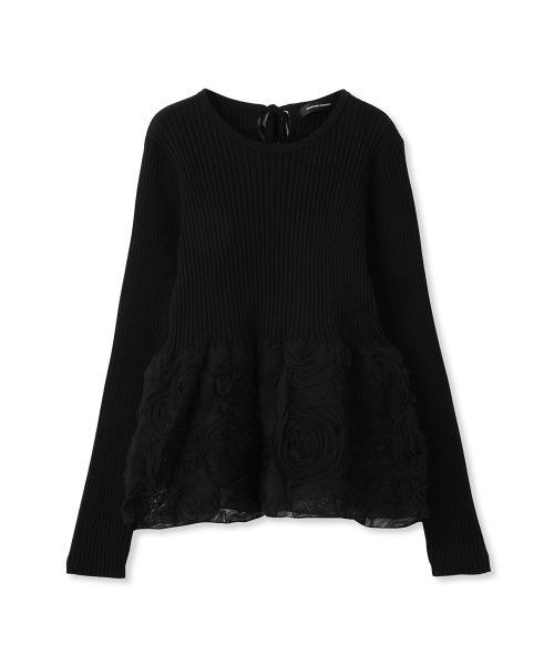QUEENS COURT（クイーンズコート）の「フラワーチュールペプラムリブニット≪手洗い可能≫（ニット/セーター・レディース・オフホワイト/ブラック/ブラウン・M）」の9枚目の写真