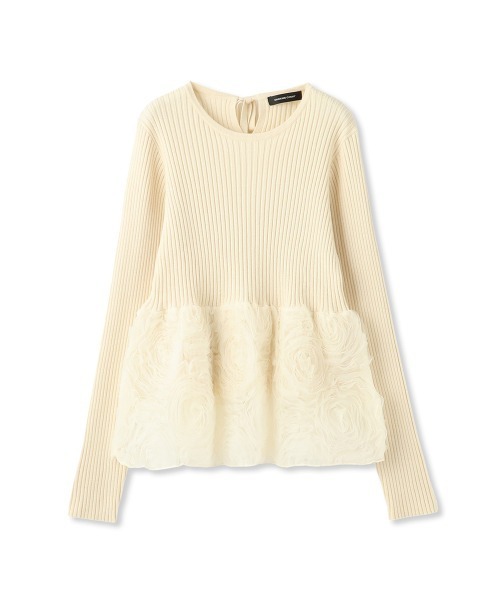 QUEENS COURT（クイーンズコート）の「フラワーチュールペプラムリブニット≪手洗い可能≫（ニット/セーター・レディース・オフホワイト/ブラック/ブラウン・M）」の16枚目の写真