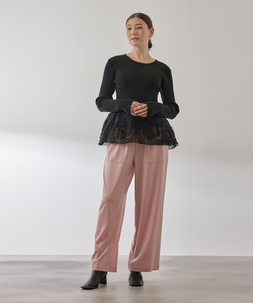 QUEENS COURT（クイーンズコート）の「フラワーチュールペプラムリブニット≪手洗い可能≫（ニット/セーター・レディース・オフホワイト/ブラック/ブラウン・M）」の14枚目の写真