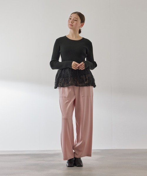 QUEENS COURT（クイーンズコート）の「フラワーチュールペプラムリブニット≪手洗い可能≫（ニット/セーター・レディース・オフホワイト/ブラック/ブラウン・M）」の15枚目の写真