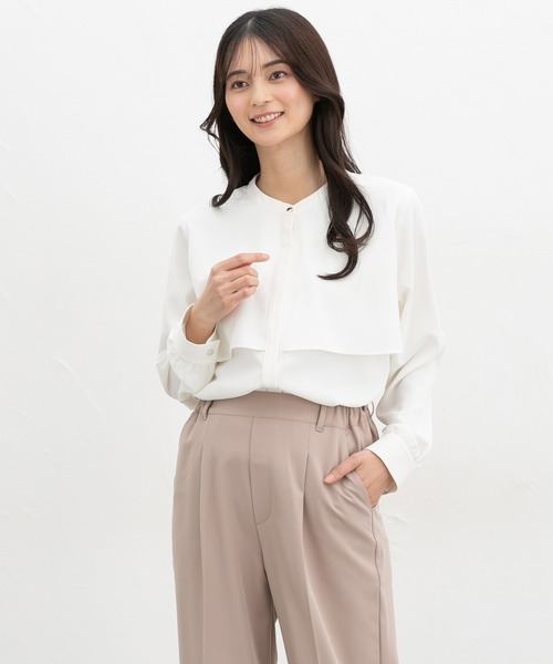 Honeys（ハニーズ）の「ケープ風ブラウス（シャツ/ブラウス・レディース・ホワイト/ホワイト系その他/スモーキーグリーン系/ネイビー・3L/S/M/LL/L）」の7枚目の写真