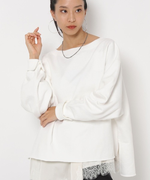 HEREIAM（ヘレイアム）の「【HEREIAM】オフショルスウェットプルオーバー（スウェット・レディース・スミクロ/ライトピンク/ホワイト・FREE）」の10枚目の写真