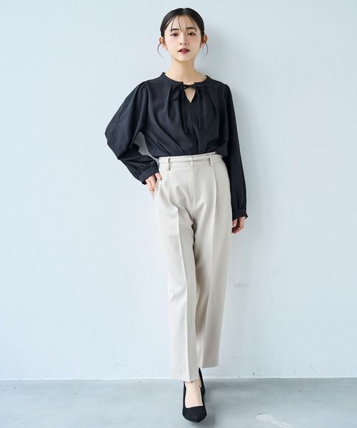 mil（ミル）の「配色リボン キーネックブラウス 【セレモニー/オケージョン】【585139】（シャツ/ブラウス・レディース・ブラック/ベージュ/オフホワイト・XS/S）」の6枚目の写真