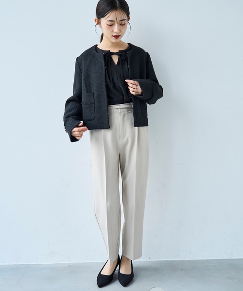 mil（ミル）の「配色リボン キーネックブラウス 【セレモニー/オケージョン】【585139】（シャツ/ブラウス・レディース・ブラック/ベージュ/オフホワイト・XS/S）」の9枚目の写真