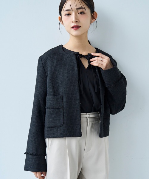 mil（ミル）の「配色リボン キーネックブラウス 【セレモニー/オケージョン】【585139】（シャツ/ブラウス・レディース・ブラック/ベージュ/オフホワイト・XS/S）」の10枚目の写真