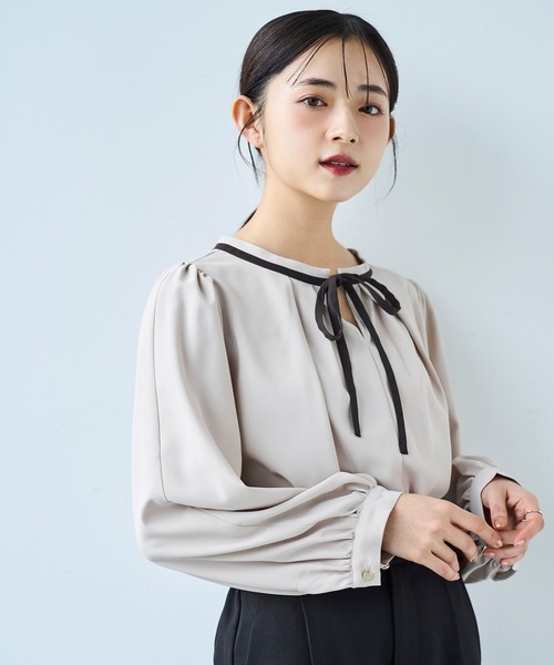 mil（ミル）の「配色リボン キーネックブラウス 【セレモニー/オケージョン】【585139】（シャツ/ブラウス・レディース・ブラック/ベージュ/オフホワイト・XS/S）」の22枚目の写真