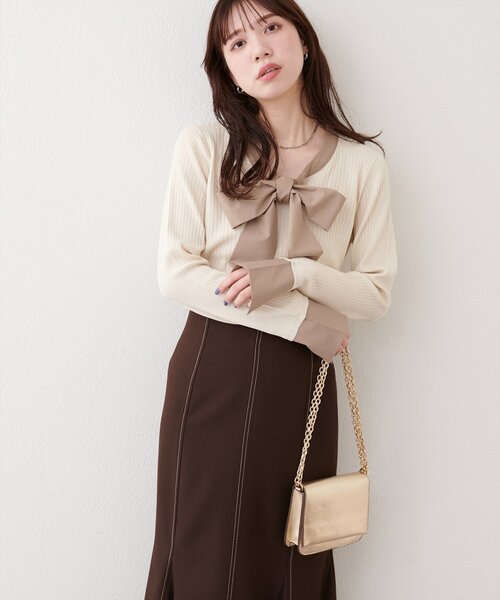 natural couture(ナチュラルクチュール)の「リボンタイラメニット(ニット/セーター・レディース・ネイビー/グレイッシュベージュ/アイボリー/グレー・FREE)」の7枚目の写真