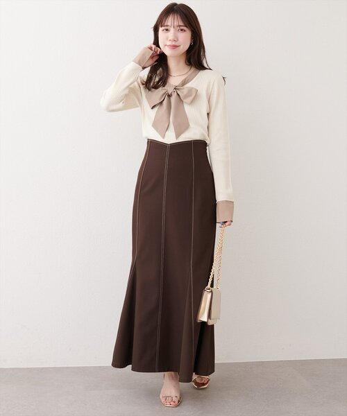 natural couture(ナチュラルクチュール)の「リボンタイラメニット(ニット/セーター・レディース・ネイビー/グレイッシュベージュ/アイボリー/グレー・FREE)」の8枚目の写真