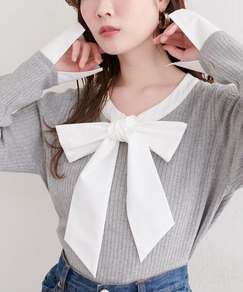 natural couture(ナチュラルクチュール)の「リボンタイラメニット(ニット/セーター・レディース・ネイビー/グレイッシュベージュ/アイボリー/グレー・FREE)」の10枚目の写真