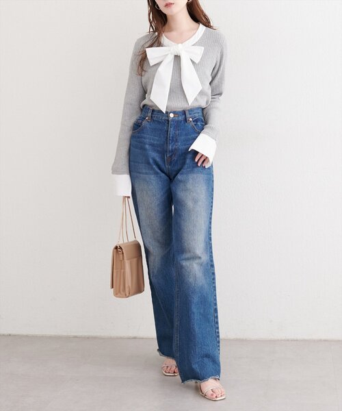 natural couture(ナチュラルクチュール)の「リボンタイラメニット(ニット/セーター・レディース・ネイビー/グレイッシュベージュ/アイボリー/グレー・FREE)」の13枚目の写真