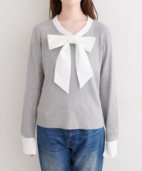 natural couture(ナチュラルクチュール)の「リボンタイラメニット(ニット/セーター・レディース・ネイビー/グレイッシュベージュ/アイボリー/グレー・FREE)」の14枚目の写真