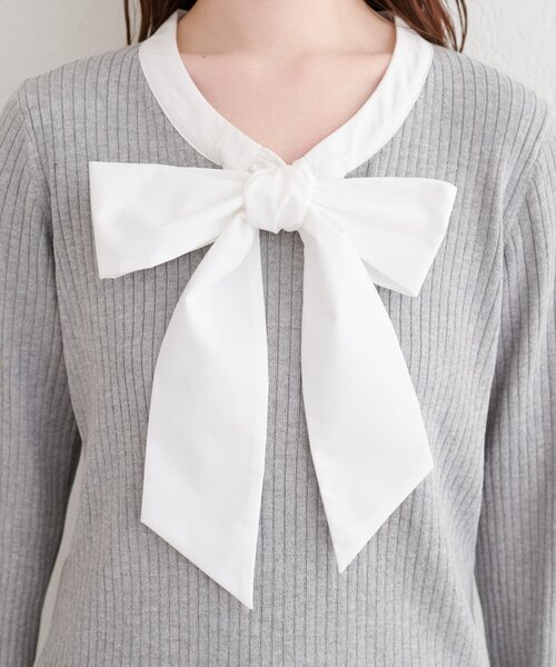 natural couture(ナチュラルクチュール)の「リボンタイラメニット(ニット/セーター・レディース・ネイビー/グレイッシュベージュ/アイボリー/グレー・FREE)」の15枚目の写真
